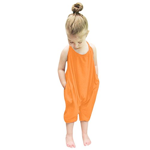 Franterd Baby Girls Straps Rompers, Kid Jumpsuits Piece Pants Clothing (Orange, 12-18M)