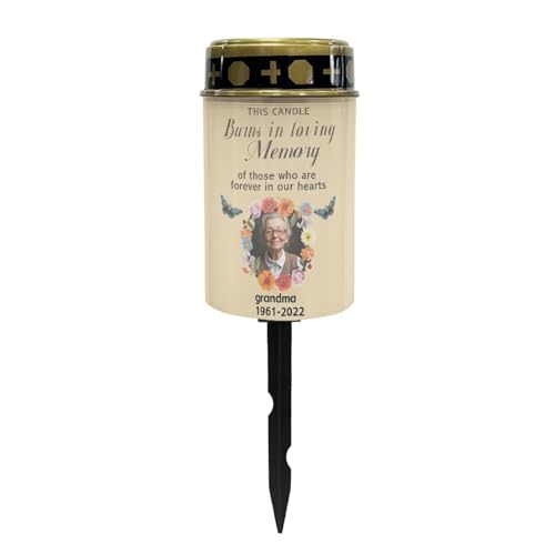 Image of Customized Photo Candle Solar Power Grave Lights for Cemetery Waterproof LED Candles Lantern Gravesite Decorations Cemetery Outdoor Memorial Flameless Candles