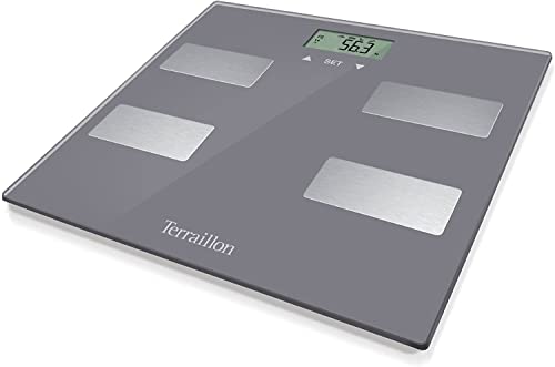 TERRAILLON Balance Pèse Personne Électronique - Impédancemètre, 8 Mémoires Utilisateurs, Mode Athlète, 4 Électrodes, Marche/Arrêt Automatique, 160kg,...