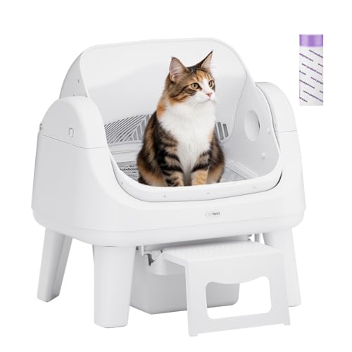 Image of PetPivot Open Top Self Cleaning Cat Litter Box, Automatic Litter Box with 7 Pairs of Safety Sensors, Anti-Pinch Protection and Easy Access Step for Senior Cats, White