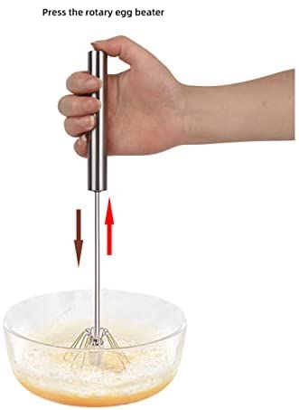 Batidor de Huevos semiautomático de Acero Inoxidable, batidor de Huevos Giratorio a presión Manual, Mezclador de Huevos Manual de Cocina para el hogar (36,5 * 7CM)