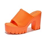 Cape Robbin Echoya Womens Round Toe Platform Sandals Women - Comfortable Women's Sandals with Block Heels - Slip-On Heels for Women - Orange Platform sandals Women - Orange Size 11