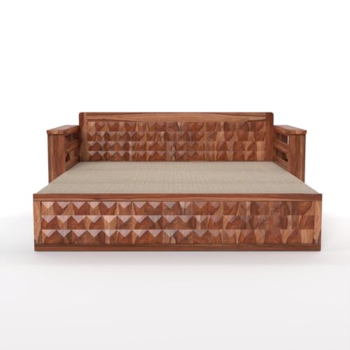 Image of Mamta Furniture Solid Sheesham Wood Sofa Set 3 Seater Furniture Wooden 3 Seater Sofa Cums Bed for Home Living Room with Cushions (Honey with Cream, 3 Seater Design 1)