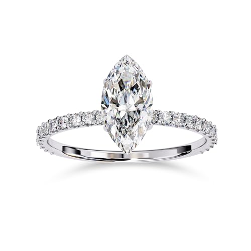 AFFY IGI Certified Lab Grown Diamond Solitaire Engagement Rings For Women, Center 10x5mm Marquise Cut Half Eternity Stackable Wedding Ring 14K Or 18K Solid Gold F-G, VS-SI Quality (1.12 Cttw)