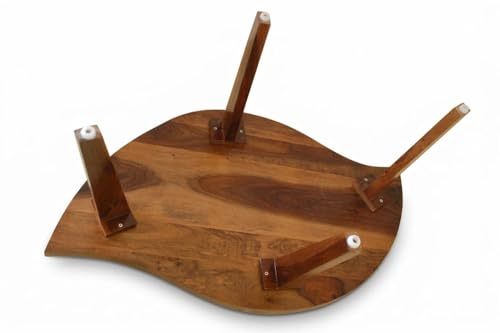 Image of Sheesham Wood Coffee Table for Living Room | Organic Shape Center Unit with Curved Edge Top | Japandi Mid Century Modern Wooden Tea Furniture with Tapered Legs |Contemporary Cocktail Piece| Teak Brown