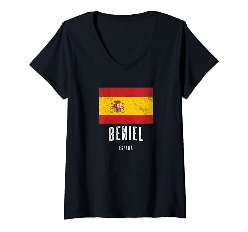 Mujer Beniel España | Souvenir - Ciudad - Bandera - Camiseta Cuello V