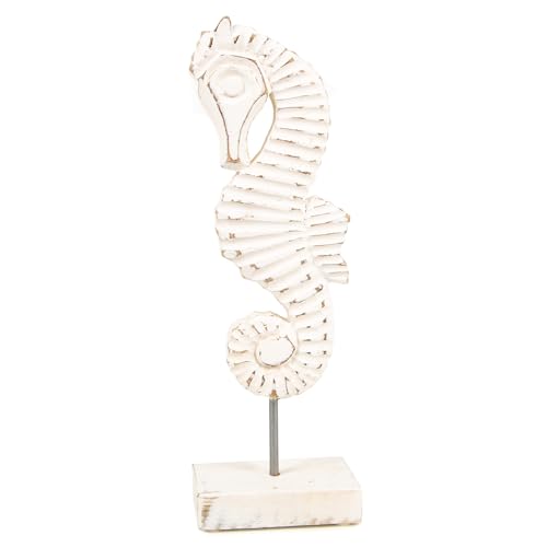 Logbuch-Verlag Figura de caballito de mar de madera encalada, decoración marítima, 33 cm de alto, como decoración veraniega