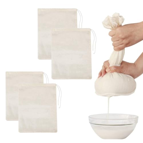 Telas Filtrantes Reutilizable, 4 Piezas, 100% cotton, Bolsas de leche de nueces, bolsa de filtro, Bolsa de Leche de Nuez Lavable, para queso casero, 20 × 30/30 x 45 cm