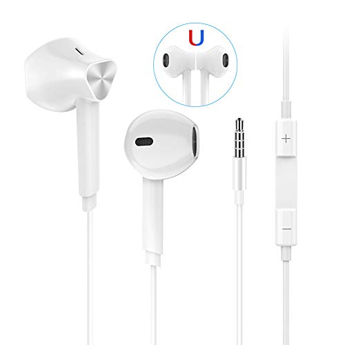 【Amazon限定ブランド】Laza-Vally 3.5mm有線イヤホン マイク/リモコン付き 音量調節 テレワーク 在宅勤務用 高音質ステレオイヤフォン 3.5mmプラグ iPhone/Android/PCなどに対応 ｢ホワイト｣