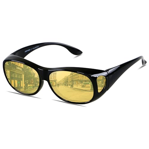 ANDWOOD Night Vision Glasses for Driving Men Women Anti Glare Polarized Clearsight Wrap Around Fit Over Sunglasses