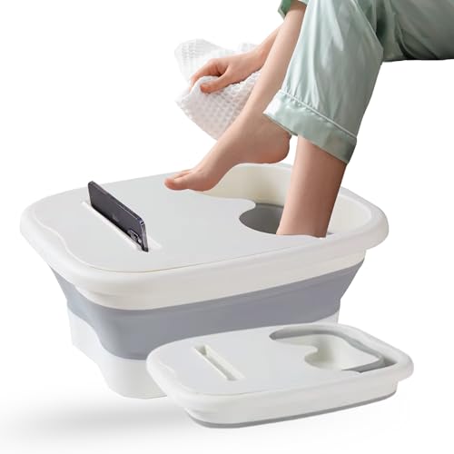 CLENDOR Bain de Pieds Pliable avec Picots Massage – Support Téléphone & Couvercle Anti-Éclaboussures –  Seau  Spa Relaxant à Domicile, Bassine Portable,...