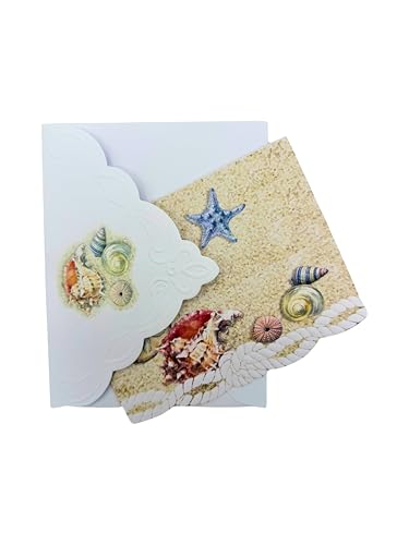 Image of Poster Foundry Seashells Boxed Note Cards by Carol Wilson. 10 embossed 4x5 Die-Cut Notecards and Matching Envelopes in Decorative Gift Box with Magnetic Flap. NCP2343