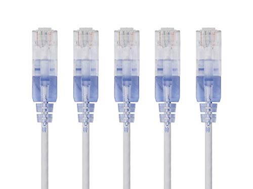 Image of Monoprice Cat6A Ethernet Patch Cable - 3 Feet - White | Network Internet Cord - RJ45, 550Mhz, UTP, Pure Bare Copper Wire, 10G, 30AWG, 5-Pack - SlimRun Series