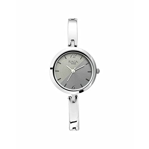 Image of Titan Raga Viva Quartz Analog Two Toned Grey & Blue Dial Silver Metal Strap Watch for Women - NT2606SM05