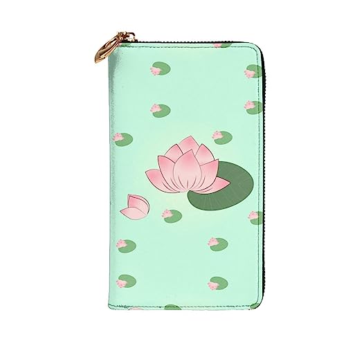 Leather Wallet 7.48 x 4.13 in - Stylish and Durable Wallet for Women with Multiple Compartments and Zipper Design Lotus flowers waiting to bloom Pattern2