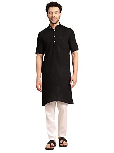 Image of Rajubhai Hargovindas Men's Pure Cotton Woven Design Half Sleeve Kurta