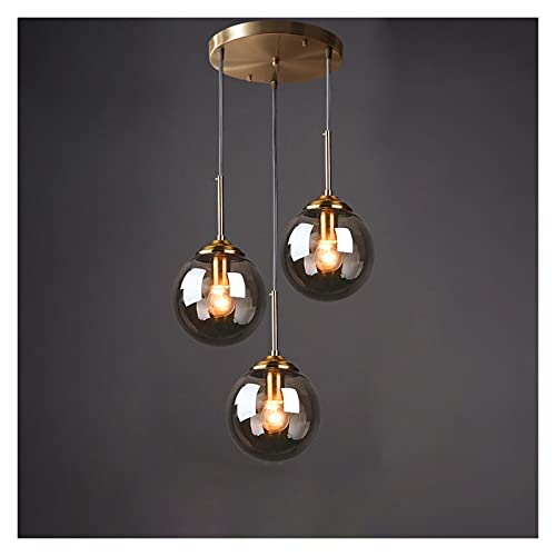 TAXXII Rauchgrauer Glaskugel-Hängelampen-Kronleuchter, industrieller...