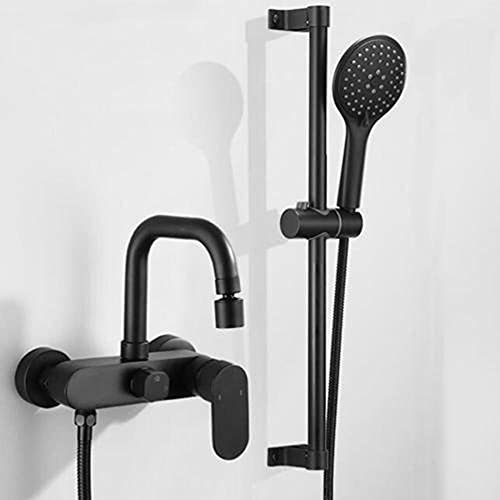 Mitigeur de baignoire noir avec douche et bec pliable en laiton eau chaude froide
