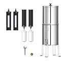 AQUA CREST Gravity Water Filter System, 304 Stainless Steel Countertop System with 6 Filters and Anti-Slip Stand, Reduce Fluoride and Chlorine, 2.25G, for Home, Camping, RVing, Off-Grid, Emergencies