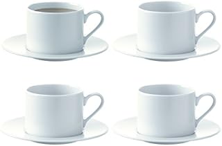 LSA Dine Tea/Coffee Cup & Saucer Straight 0.25L | Set of 4 | Handmade Porcelain | DI02