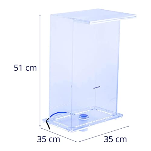 Uniprodo UNI_WATER_54 Schwalldusche 52 cm hoch LED-Beleuchtung Blau 310 mm Wasserauslauf Wasserspiel Garten Gartenbrunnen Wasserfall Acryl-Wasserfall