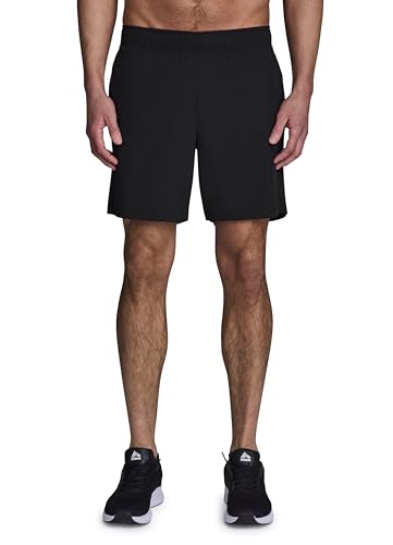 RBX Men's Gym Shorts 7' Quick Drying Running Shorts with Pockets X-Dri Moisture Wicking Workout Shorts Solid Black L