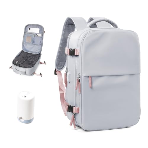 Large Vacuum Backpack Travel with Pump, 18×14×8 Personal Item Travel Bag Flight Approved, Carry on Backpacks with Dry Wet Seperation, 15.6 inch Laptop Backpack suitable for Casual Business, Grey