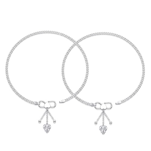Image of TRUESILVER ACPL 925 Sterling Silver Anklets for Women | BIS Hallmarked Elegant Designer Chain Anklet Jewelry for Wedding Party Everyday Wear (Pair)
