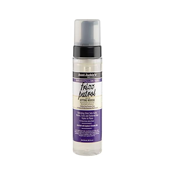 Aunt Jackie's Grapeseed Style and Shine Recipes Frizz Patrol Anti-Poof Setting Hair Mousse, Sets Curly Hair Styles in Place,Purple Fl.Oz 8.5 Ounce