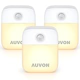 AUVON Stick-On Motion Sensor Night Light, Battery Powered LED Nightlight with Adjustable Brightness and Dusk-to-Dawn Sensor for Bedroom, Bathroom, Kitchen, Hallway, Stairs, (3 Pack)