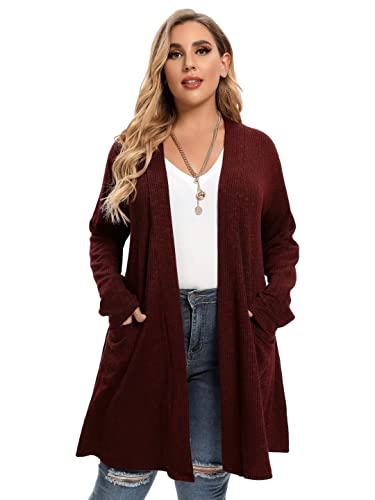 LARACE Open Front Knit Cardigan Sweaters for Women Plus Size Long Sleeve Tops with Pockets...
