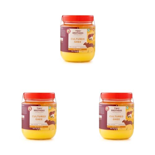 Image of Two Brothers Organic Farms Pure A2 Cultured Ghee 1L | Free-grazed Desi Gir Cows | Bilona Method | Farm-Made with Probiotics for Gut Health | India's only Certified Glyphosate-Free ghee (Pack of 3)