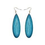 Bohemian Geometric Natural Wooden Earrings Dangle Lightweight Teardrop African Ethnic Statement Drop Earrings for Women-blue long