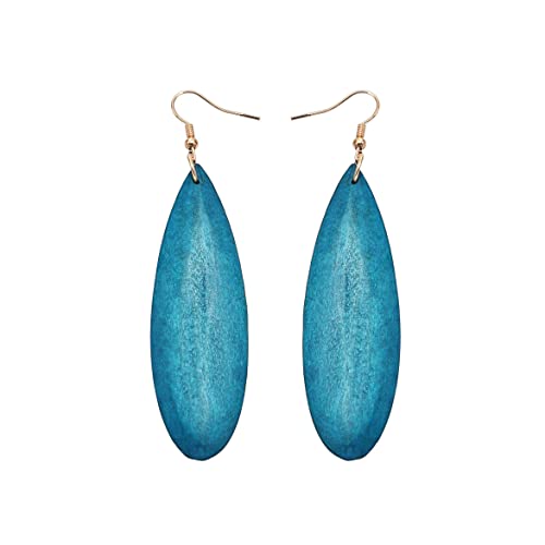 Bohemian Geometric Natural Wooden Earrings Dangle Lightweight Teardrop African Ethnic Statement Drop Earrings For Women Girls-Blue Long #TOP23