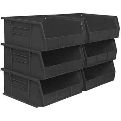 Akro-Mils 30235 AkroBins Plastic Storage Bins, Space-Saving Stackable Bins for Garage, Pantry, Craft Organization, 11" x 11" x 5", Black, 6-Pack