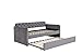 Daybed with Trundle, Velvet Upholstered Twin Size Day Bed Pull-Point Sofa Daybed Frame w/Roll-Out Trundle and USB Port, No Box Spring Needed, Furniture for Bedroom, Guest Room (Dark Grey, Twin)