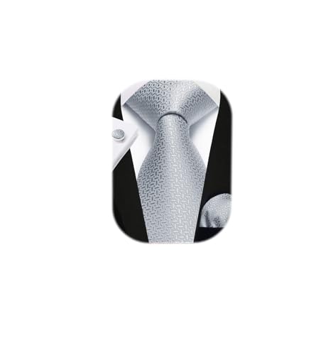 Enlision Corbatas Gris de Hombre Modernas Conjunto Corbata Plata y Pañuelo y Gemelos a Juego Color Liso Originales Elegantes de Boda Fiesta
