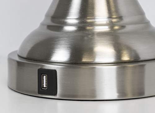 Grandview Gallery Brushed Nickel 28.5" Table Lamp, Set Of 2, 3-Way Switch Lamp With White Linen Shade, Usb Charger In Lamp Base #TOP3