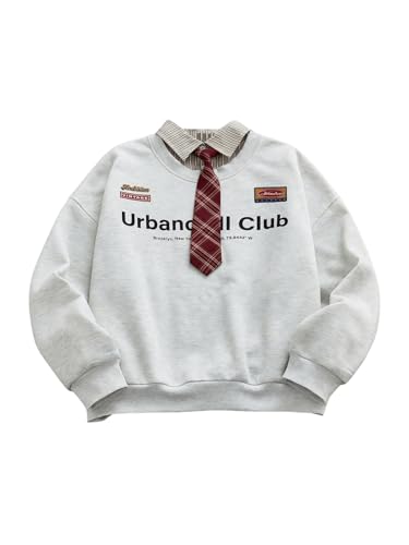 SOLY HUX Men's Graphic Sweatshirts 2 in 1 Collared Long Sleeve Shirts Pullover Fall Preppy Clothes