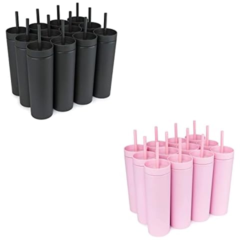 STRATA CUPS BUNDLE! 12 Pack 16 oz Black Matte Pastel Tumblers + 12 Pack 16 oz Pink Matte Pastel Tumblers Cover