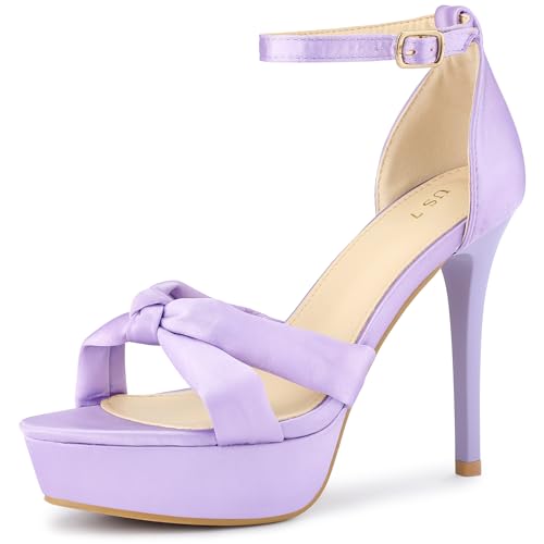 Allegra K Allegra K Women's Purple Platform Heels Twist Knot Satin Heel Sandals 6 M US