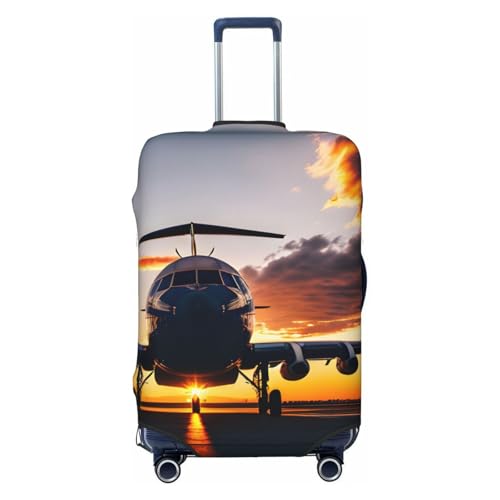 Aircraft Plane at Sunset Print Travel Suitcase Cover Luggage Protector with Elastic Anti Scratch for Carry On