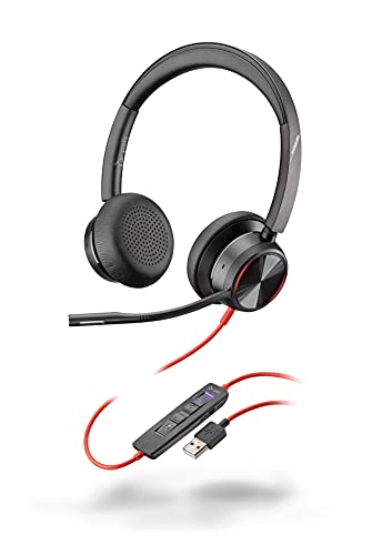 Poly - Blackwire 8225 Wired Headset with Boom Mic (Plantronics) - Dual-Ear (Stereo) Computer Headset - USB-A to Connect to your PC/Mac - Active Noise Canceling-Works with Teams (Certified), Zoom &more