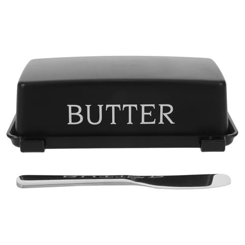 Uonlytech Burriera con Coperchio Ermetico e Coltello Integrato Contenitore per Burro da Banco in Plastica Nera Capiente e Compatto per Frigorifero e Uso Domestico