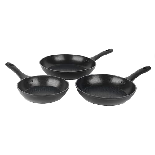 Salter BW08773 Geo Hex 3 Piece Frying Pan Set – Non-Stick, Egg/Omelette Fry Pans, Hi-Low Technology Reduces Burning, Induction Suitable Pancake/Crepe Pans, Lightweight, Forged Aluminium, 20/24/28 cm