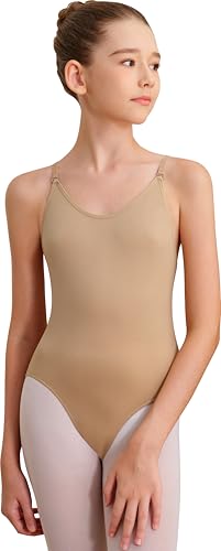 Opiniones de Ropa de Gimnasia para Mujer - solo los mejores. 41 Tegmk - Maillot sin costuras para mujeres y niñas, leotardo de baile para ropa interior de ballet con correas transparentes, Niño-desnudo, 10-14 Años