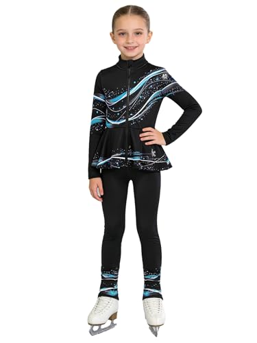 Ensemble patinage artistique veste zippée et pantalon de sport de gymnastique noir