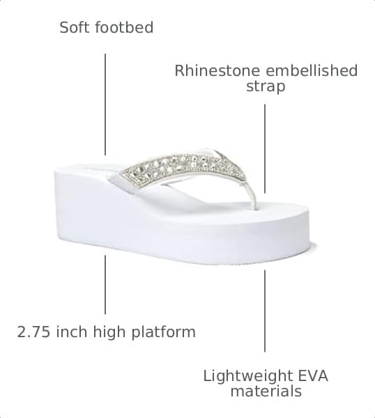 Image of REDVOLUTION New Women's Rhinestone Sandals High | Low Platform T-Strap Jewel Sandals High Wedge Flip Flops
