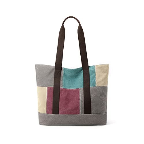 Image of CORIOS Women's Canvas Handbag Casual Shoulder Bag Patchwork Tote Bag