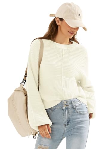 Image of EXLURA Womens Oversized Sweaters Crew Neck Long Lantern Sleeve Loose Casual Knit Slouchy Fall Pullover Tops